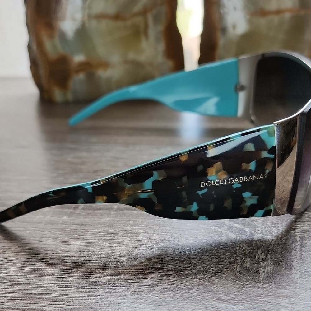 Vintage 90"s Dolce & Gabbana Black and Teal Sunglasses Silver Accents No Case - Picture 5 of 9